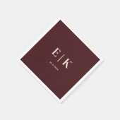 Serviette En Papier Burgundy & Ivory Simple Monogram Wedding (Coin)