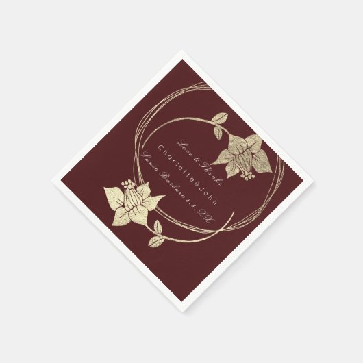 Serviette En Papier Burgundy Maroon Gold Floral Event Mariage (Coin)