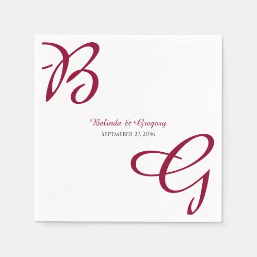 Serviette En Papier Burgundy Maroon Initiales Mariage de automne d'aut (Devant)