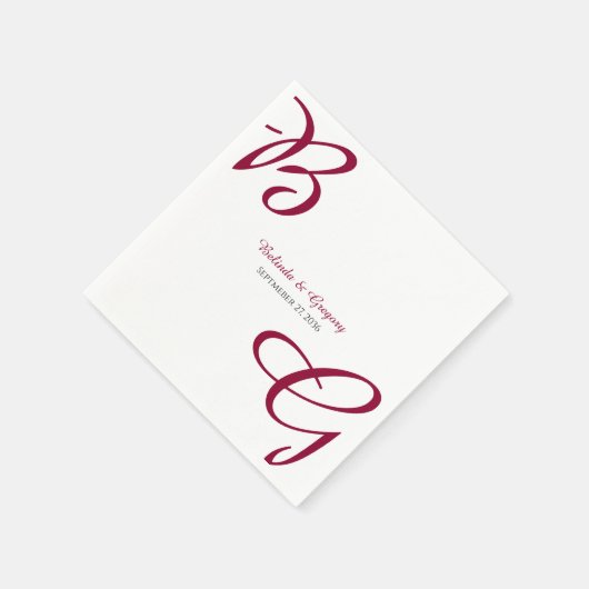 Serviette En Papier Burgundy Maroon Initiales Mariage de automne d'aut (Coin)