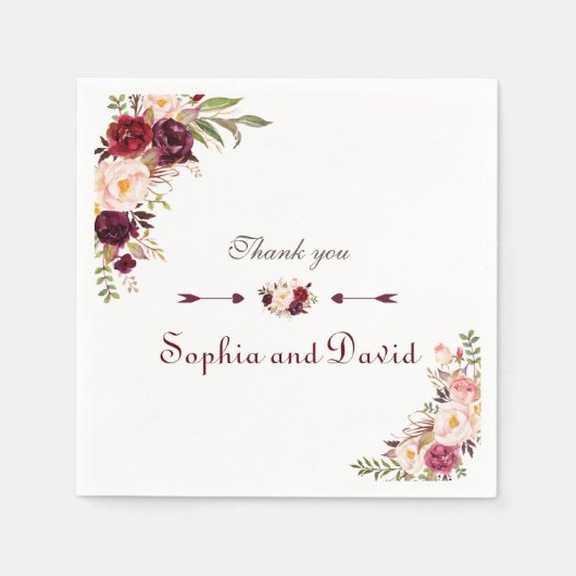 Serviette En Papier Burgundy Marsala Blush Floral Mariage (Devant)