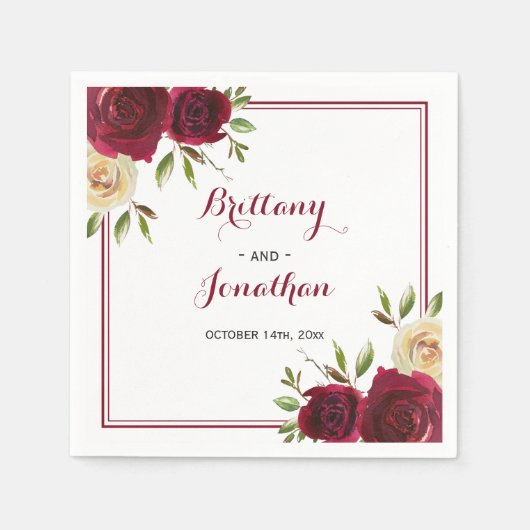 Serviette En Papier Burgundy Marsala Table Fiançailles Mariage Papier (Devant)