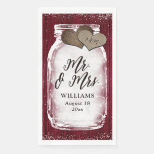 Serviette En Papier Burgundy Mason Jar Barn Wood Mr & Mrs Mariage