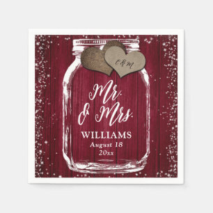 Serviette En Papier Burgundy Mason Jar Rustic Wood Mr & Mrs Mariage