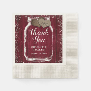 Serviette En Papier Burgundy Mason Jar Rustique Merci de bois Mariage