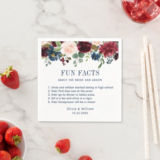 Serviette En Papier Burgundy Navy Blue Blush Floral Fun Faits Mariage (En situation)
