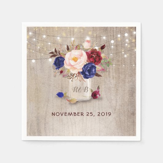 Serviette En Papier Burgundy Navy Blue Blush Floral Mason Jar Russe (Devant)