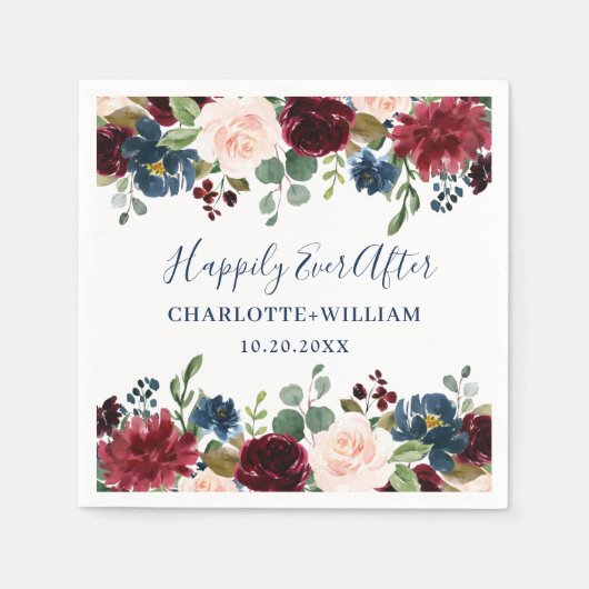 Serviette En Papier Burgundy Navy Blue Blush Floral Rustic Mariage (Devant)