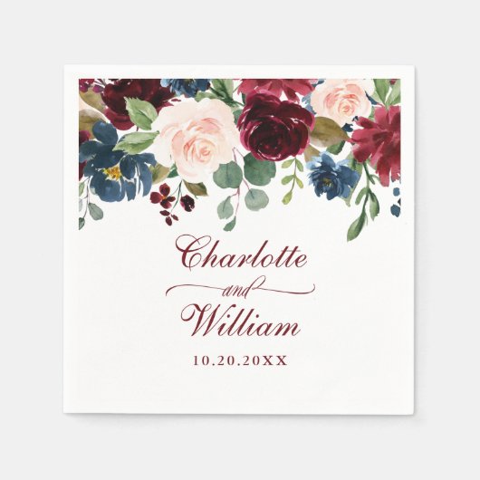 Serviette En Papier Burgundy Navy Blue Blush Floral Rustic Mariage (Devant)