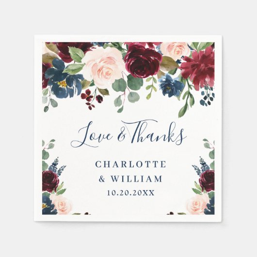 Serviette En Papier Burgundy Navy Blue Blush Floral Rustic Party (Devant)