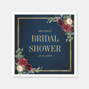 Serviette En Papier Burgundy Navy Blush Floral Fête des mariées géomét