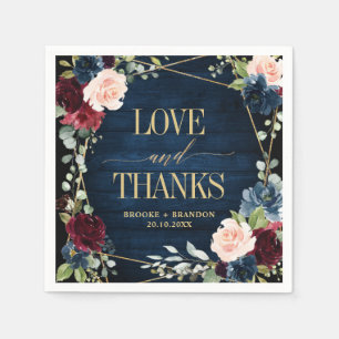 Serviette En Papier Burgundy Navy Blush Floral Mariage géométrique