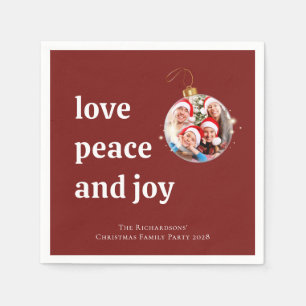 Serviette En Papier Burgundy Noël Photo de famille Amour Paix Joie