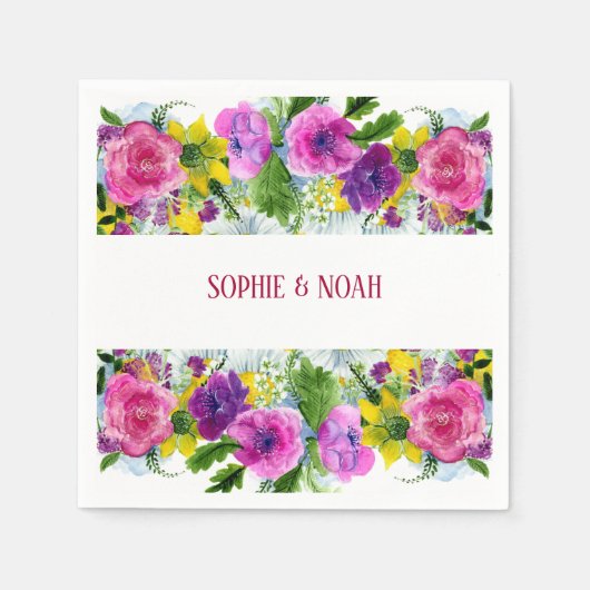 Serviette En Papier Burgundy pink Floral Garland Rescheduled Wedding (Devant)