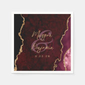 Serviette En Papier Burgundy Red Agate Gold Script Mariage (Devant)