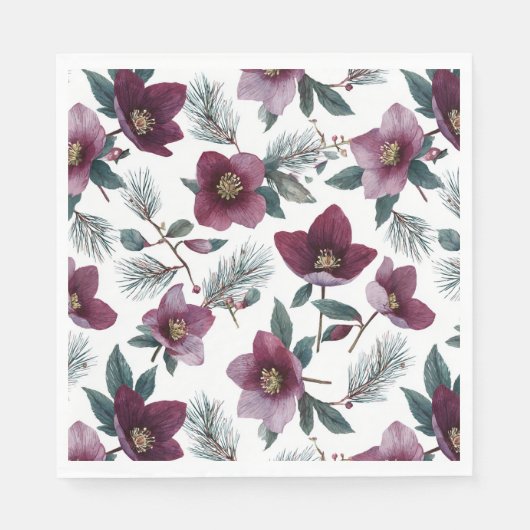 Serviette En Papier Burgundy Red Flowers (Devant)