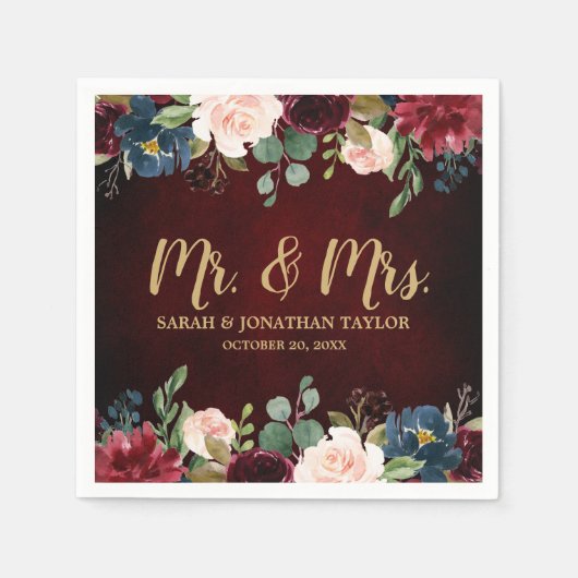 Serviette En Papier Burgundy Red Navy Floral Russe Boho Papier Napkin (Devant)