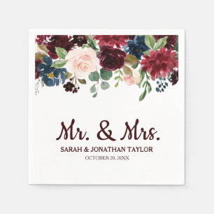 Serviette En Papier Burgundy Red Navy Floral Russe Boho Papier Napkin