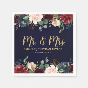 Serviette En Papier Burgundy Red Navy Floral Russe Boho Papier Napkin