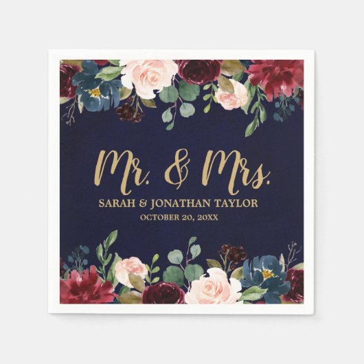 Serviette En Papier Burgundy Red Navy Floral Russe Boho Papier Napkin (Devant)