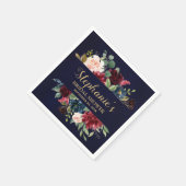 Serviette En Papier Burgundy Red Navy Floral Rustic Boho Fête des mari (Coin)
