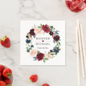 Serviette En Papier Burgundy Rouge Bleu Floral Mariage (En situation)