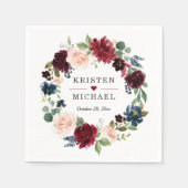 Serviette En Papier Burgundy Rouge Bleu Floral Mariage (Devant)