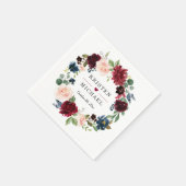 Serviette En Papier Burgundy Rouge Bleu Floral Mariage (Coin)