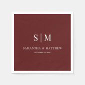 Serviette En Papier Burgundy Simple Élégant Couple Initiales Mariage (Devant)