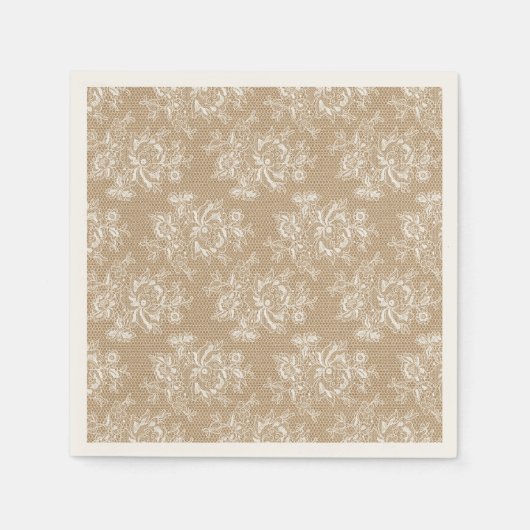 Serviette En Papier Burlap & dentelle Floral Shabby Chic Papier Napkin (Devant)