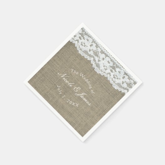 Serviette En Papier Burlap & Dentelle Simple Rustique Élégant Mariage  (Coin)