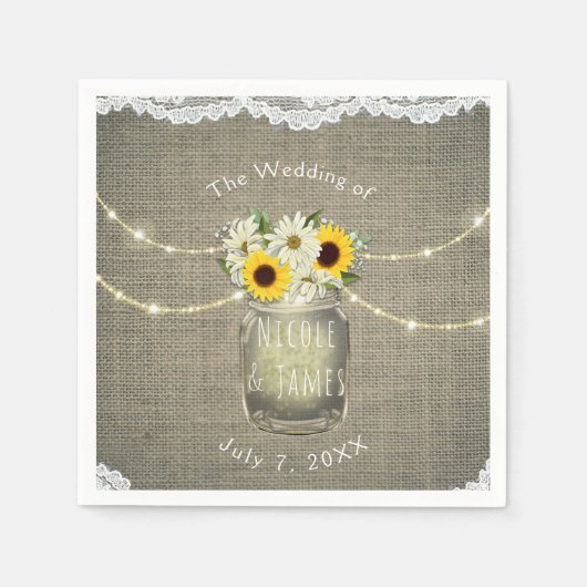 Serviette En Papier Burlap Dentelle tournesol & marguerites Mason Jar  (Devant)