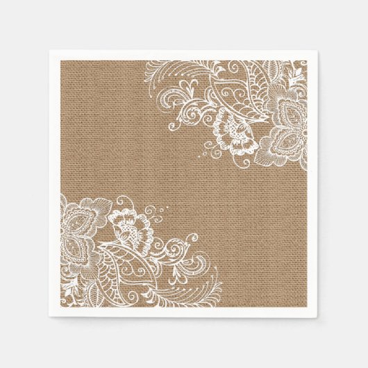 Serviette En Papier Burlap et dentelle Shabby Chic Papier Napkin (Devant)