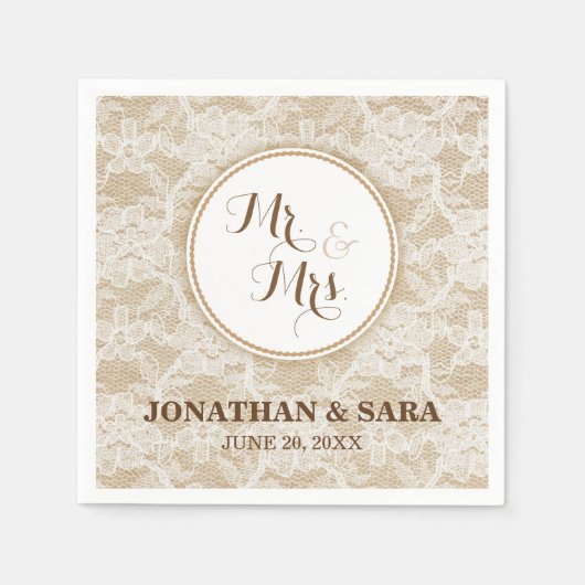 Serviette En Papier Burlap et Lace, Mr & Mrs Mariage personnalisé (Devant)