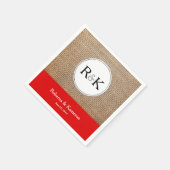Serviette En Papier Burlap et Mariage monogramme rouge (Coin)