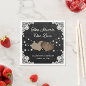 Serviette En Papier Burlap Hearts Dentelle Rustique Black Chalkboard M (En situation)