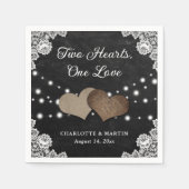 Serviette En Papier Burlap Hearts Dentelle Rustique Black Chalkboard M (Devant)