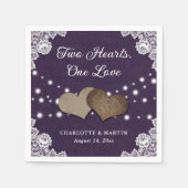 Serviette En Papier Burlap Hearts Lace Rustique violet Mariage (Devant)