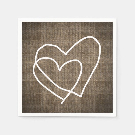 Serviette En Papier Burlap Hearts Mariage campagnard rustique (Devant)
