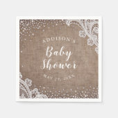 Serviette En Papier Burlap Lace argent parties scintillant baby shower (Devant)