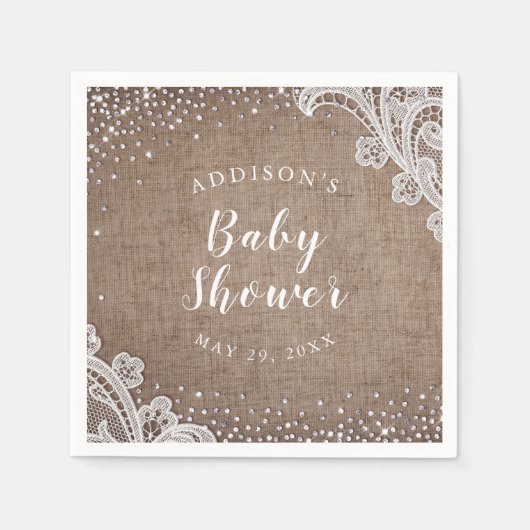 Serviette En Papier Burlap Lace argent parties scintillant baby shower (Devant)