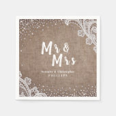 Serviette En Papier Burlap Lace argent parties scintillant M & Mme mar (Devant)