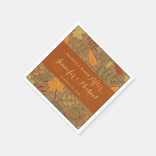 Serviette En Papier Burlap Rustique FAUX, Feuilles d'automne Mariage N (Coin)