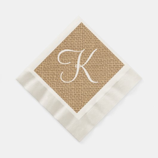 Serviette En Papier Burlap Rustique Initial | Papier mariage (Coin)