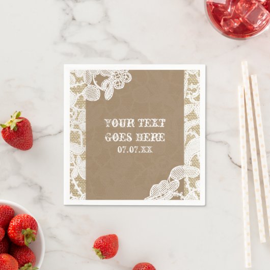 Serviette En Papier Burlap & White Floral Lace Élégant Mariage rustiqu (En situation)