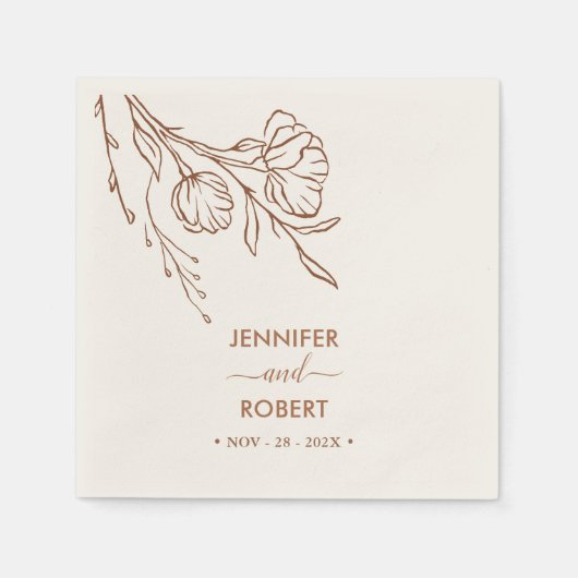 Serviette En Papier Burnt Orange Botanical Simple Mariage élégant (Devant)