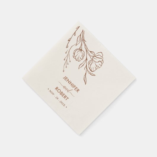 Serviette En Papier Burnt Orange Botanical Simple Mariage élégant (Coin)