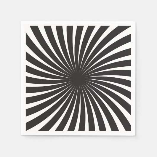 Serviette En Papier Burst Solaire en Spirale Rétro Noir & Blanc (Devant)