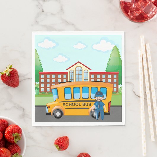 Serviette En Papier Bus Et Chauffeur Scolaires