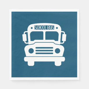 Serviette En Papier Bus scolaire blanc sur Arrière - plan bleu
